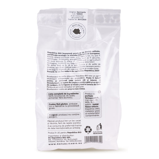 Bicarbonat de sodiu alimentar FARA ALUMINIU, FARA GLUTEN Republica BIO, 250g, natural